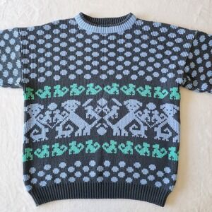 Vintage 80s Knit Sweater Mens Medium Dogs Poodles Puppy Christmas Grandpa Kitsch